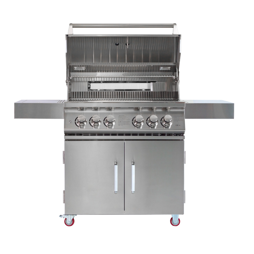 Freestanding 3 Burner Gas Grill With Infrared Side Burner With Stainless Steel Rotisseries