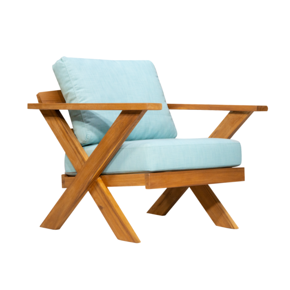 Santiago Three Seater Sofa Set With Table -Light Blue Cushion