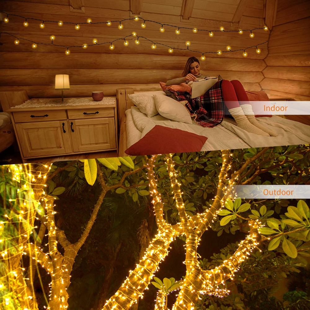 Cluster String Black Wired Light With Warm White 1440 LED Lights IP44 8FC Timer