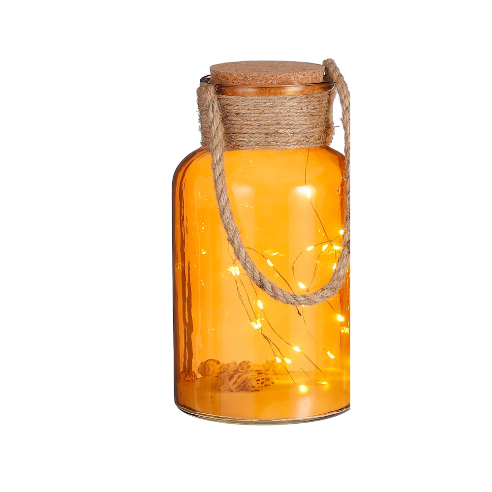 Decorative Outdoor Glass Jar With 25 LED Lights-Orange