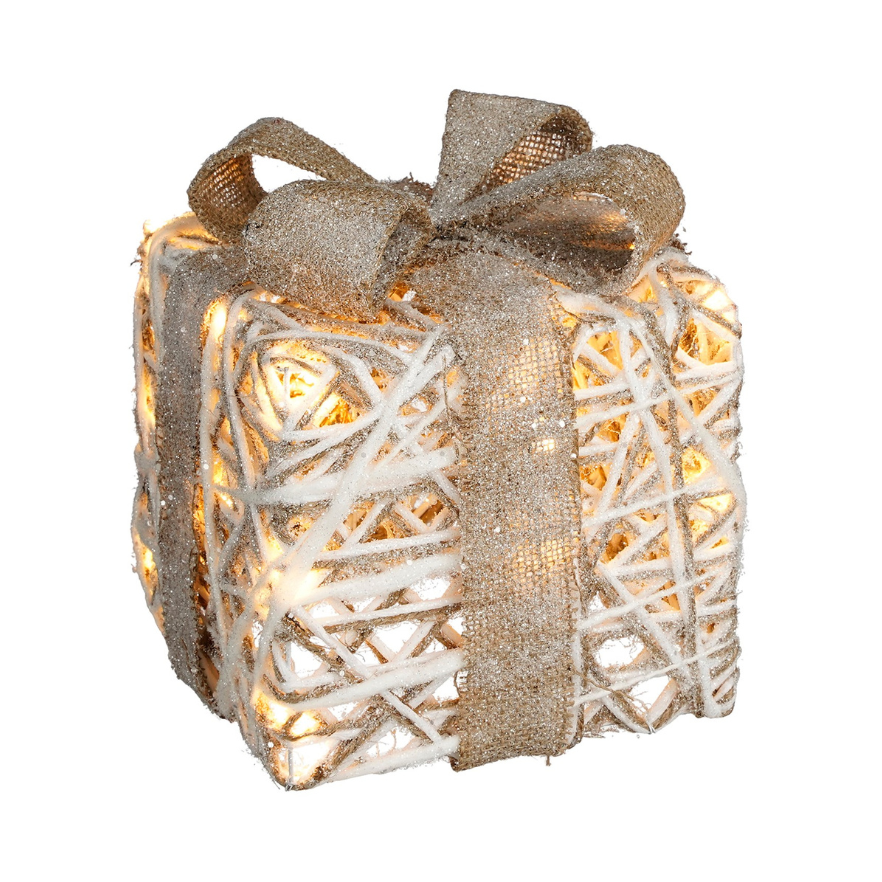 Christmas Decorative Present With 20 LED Lights Battery Operated (M) - White