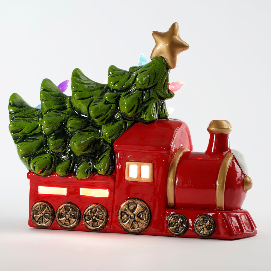 Christmas Ceramic Decorative Train Engine-Red