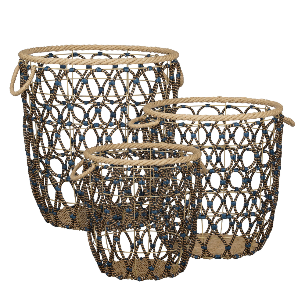 Omar Outdoor Round Basket Brown Set Of 3