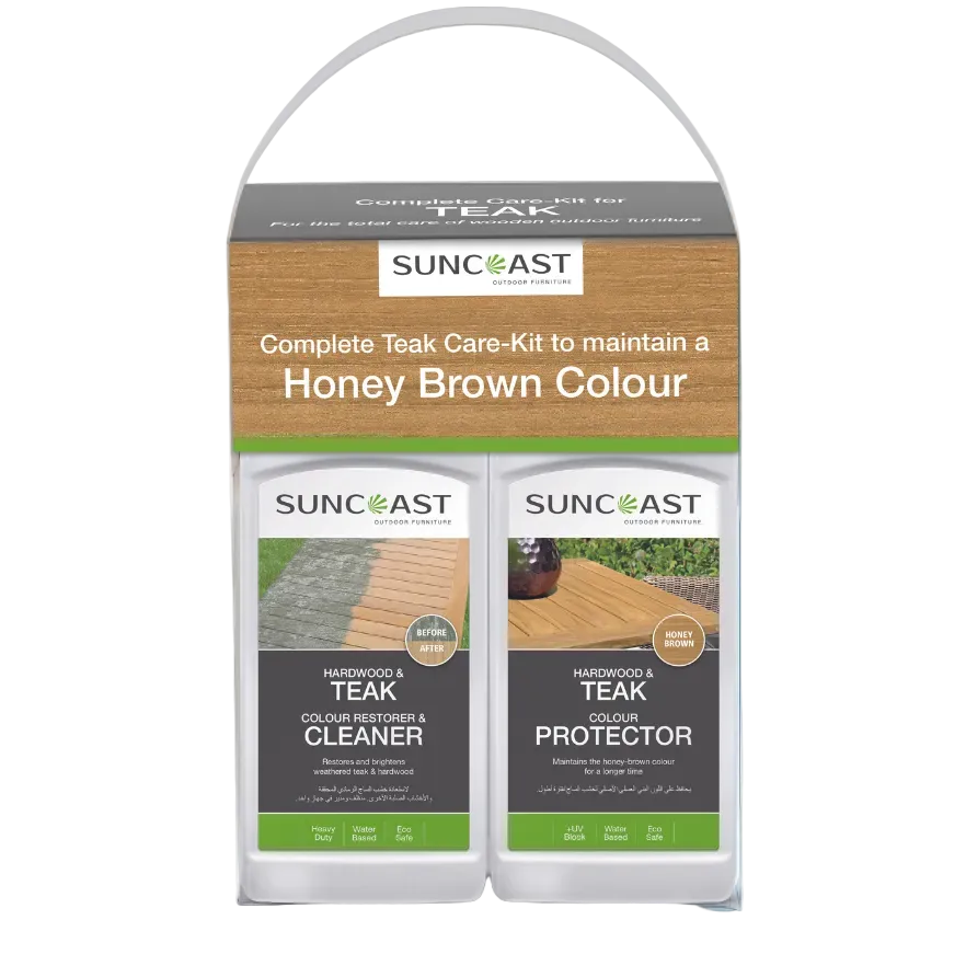 Suncast teak care kit packaging on a white background