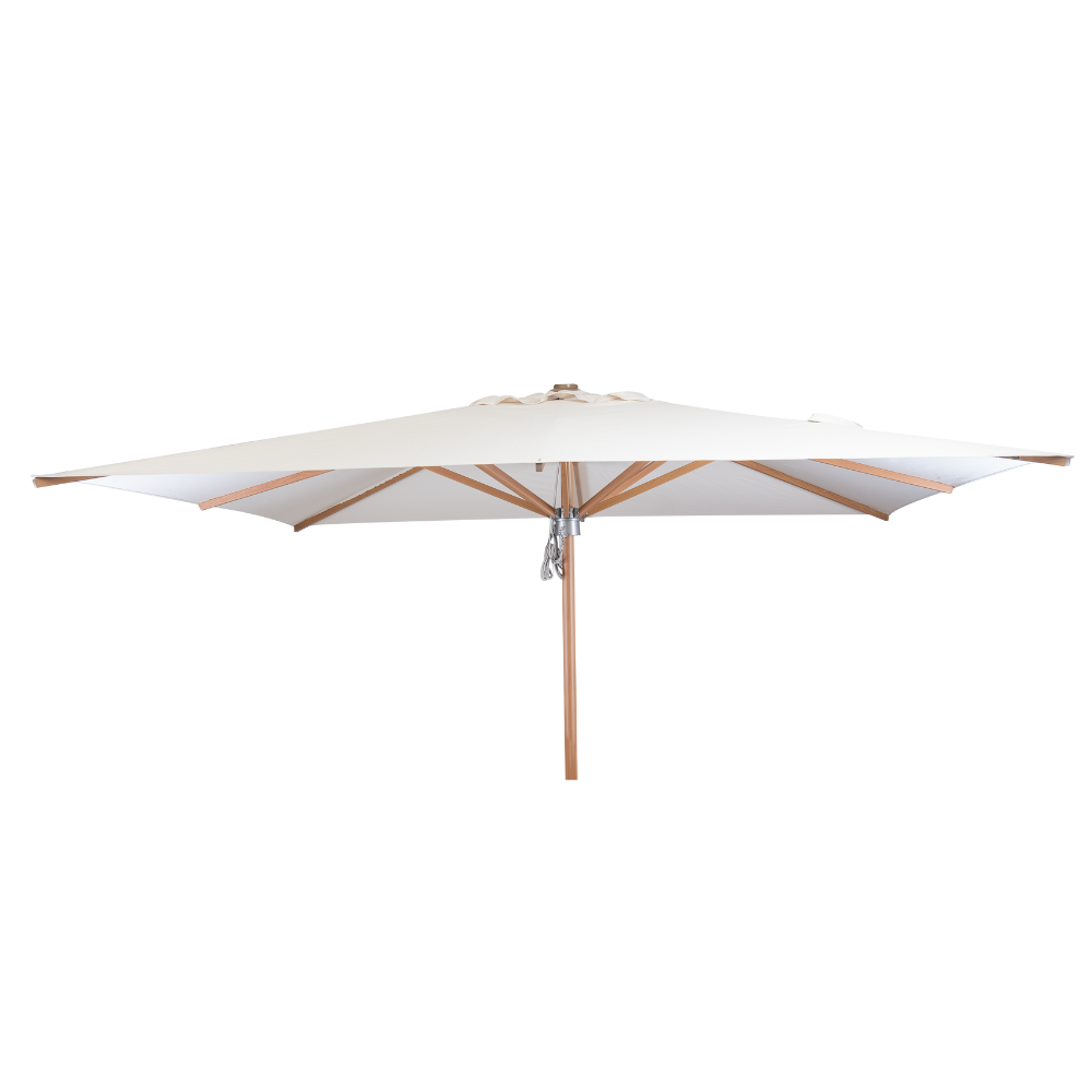 3 Meter Square Aluminum Umbrella in Wood Look Finish with Beige Canopy