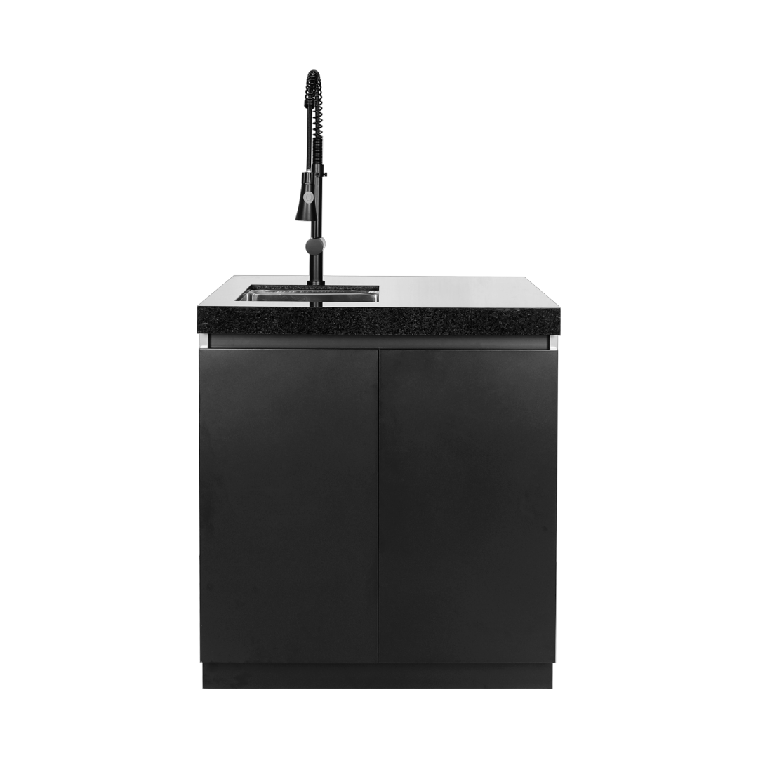 Black Big Sink with Oak Cutting Board