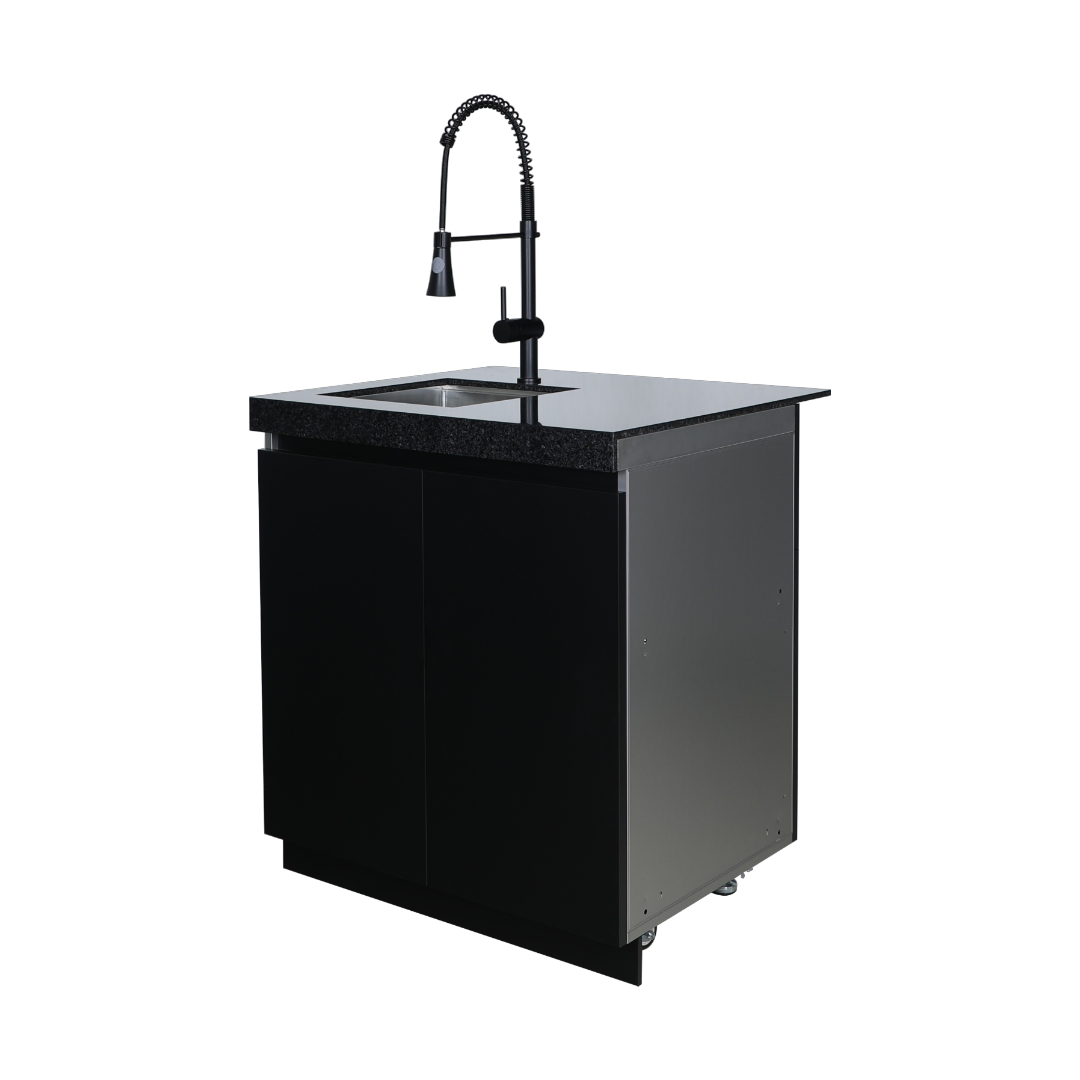 Black Big Sink with Oak Cutting Board