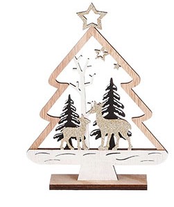 Birch Wood Tree D√©cor 2 Deer And X-Mas Tree-Brown