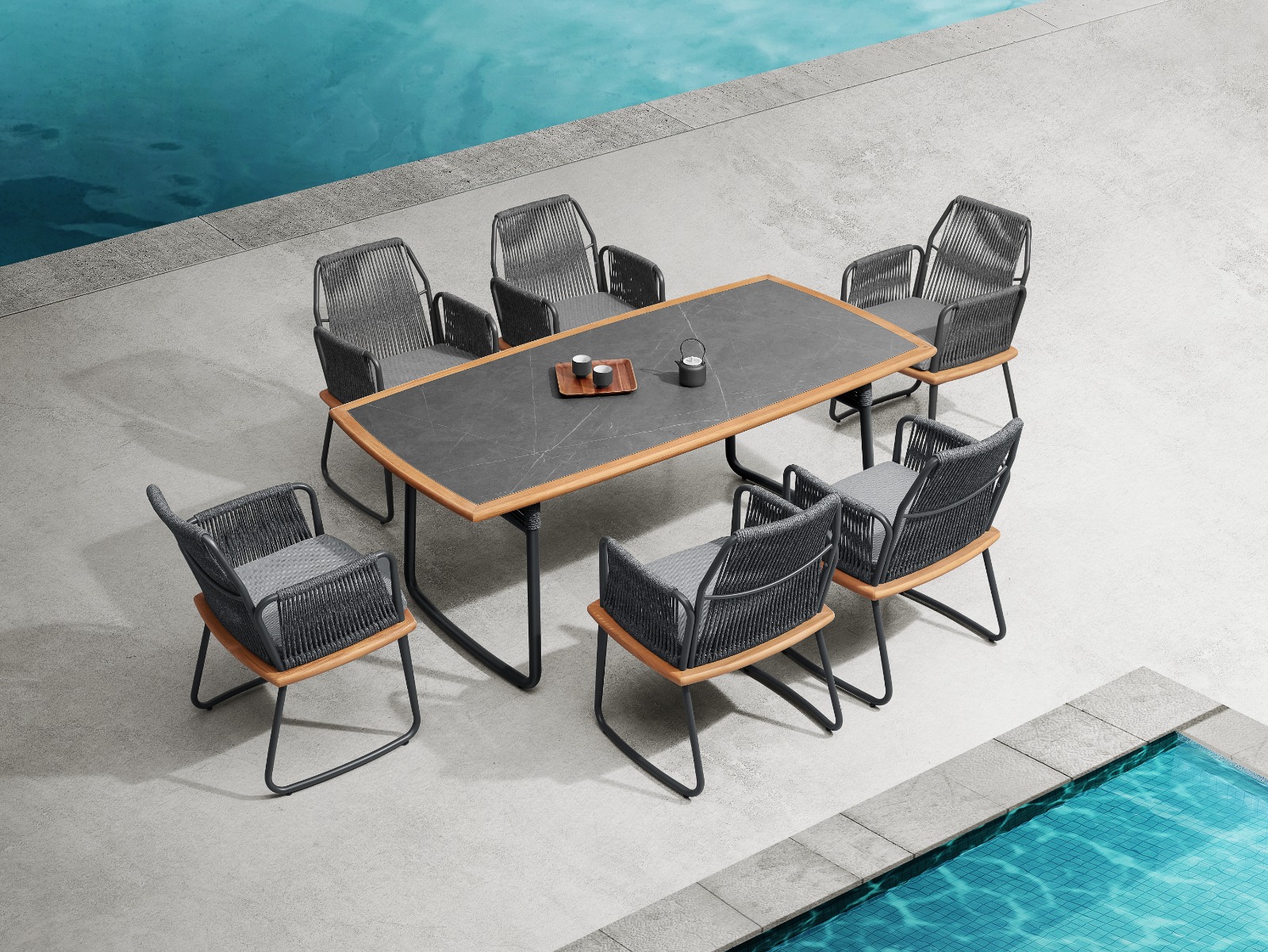 Rodeo Dining Set- 6 Seater - Grey