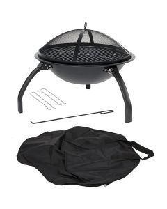 Camping Firepit Including Fire Bowl With Grill, Folding Legs, Carry Bag Black