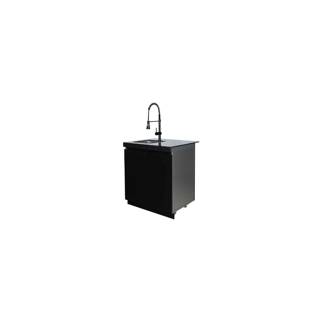 Black Big Sink with Oak Cutting Board