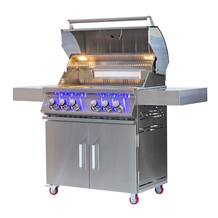 Freestanding 3 Burner Gas Grill With Infrared Side Burner With Stainless Steel Rotisseries