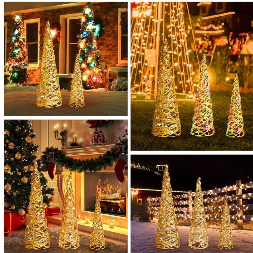 Christmas Decorative Cone With 20 LED Lights Battery Operated-Brown