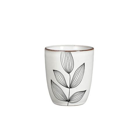 Tabo Stoneware Cup With Leaf Design Grey