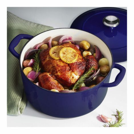 TRAMONTINA-3.5 QT COVERED ROUND DUTCH OVEN- NONSTICK ENAMELE COATING -BLUE