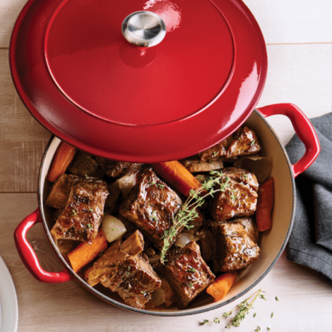 SUNCOAST-5.5 QT COVERED ROUND DUTCH OVEN NONSTICK RED COATING