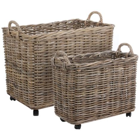MARCIA RECTANGLE BASKET WITH WHEELS -BROWN (M)-SUNCOAST
