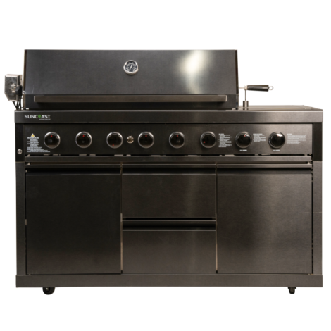 Suncoast Outdoor Barbecue Stainless Steel Grill With Wheels-6 Burner Gas Grill With Rotisserie-Black