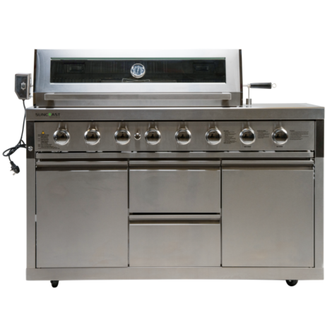Suncoast Outdoor Barbecue Stainless Steel Grill With Wheels-6 Burner Gas Grill With Rotisserie-Silver