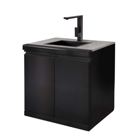 Suncoast Outdoor Stainless Steel Sink, Bin Storage With Wheels-Black