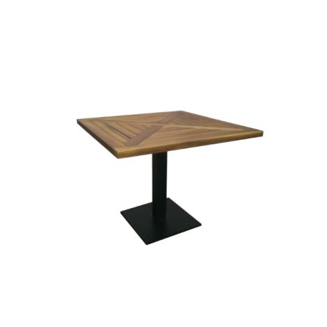 Square teak table iron base
