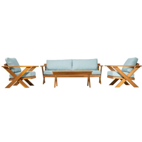 Santiago Three Seater Sofa Set With Table -Light Blue Cushion