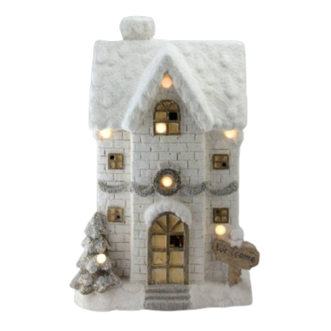 CHRISTMAS DECORATING CABIN HOUSE -BATTERY OPERATED - GREY  