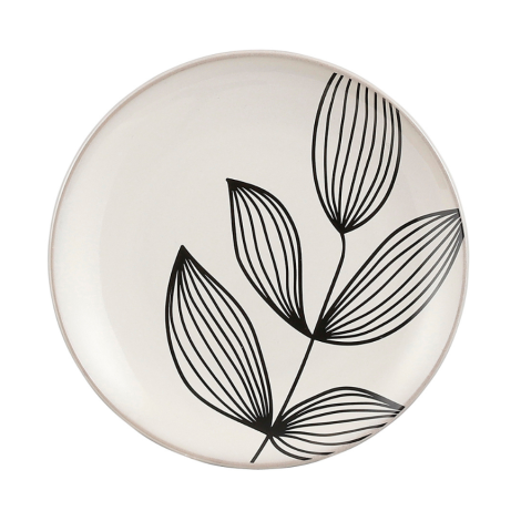 Tabo Stoneware Ceramic Plate With Leaf Design-White