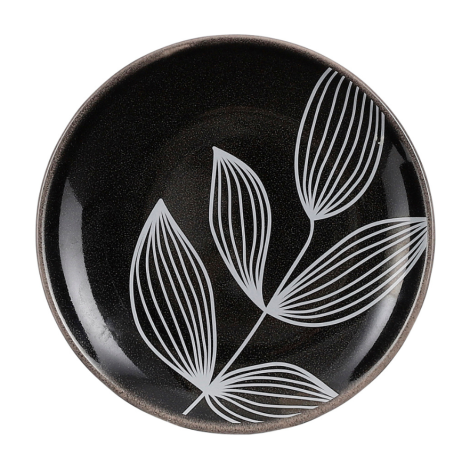 Tabo Stoneware Ceramic Plate With Leaf Design-Black