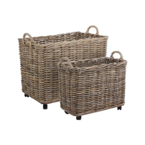 Marcia Rattan Rectangle Basket With Wheels (L)