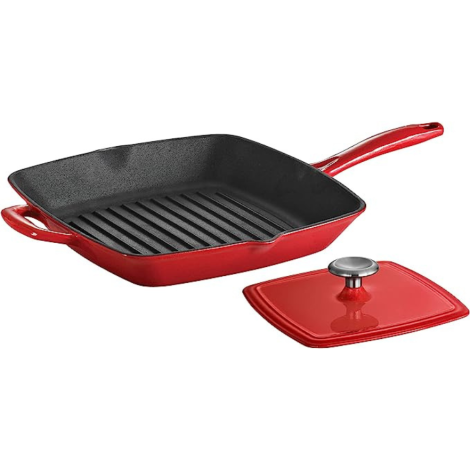 TRAMONTINA-11 IN GRILL PAN WITH PRESS RED NONSTICK ENAMELE