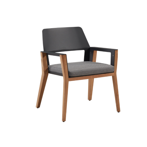 Sheldon Dining Chair With Teak Wood And Olefin Fabric Cushion