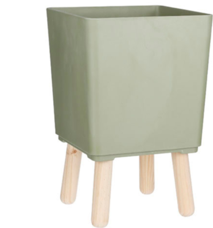 ORION SQUARE POT PLANTER WITH WOODEN TRIPOD STAND-GREEN 