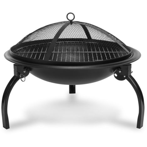 Camping Firepit Including Fire Bowl With Grill, Folding Legs, Carry Bag Black