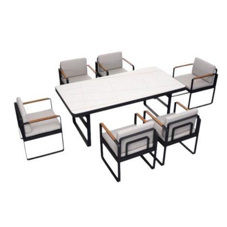 Airport 2.0 Dining Set- 6 Seater- Black