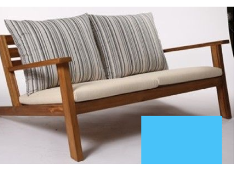 ICARUS 2SEATER SOFA WITH TABLE-TEAK WOOD SET WITH BLUE CUSHIONS