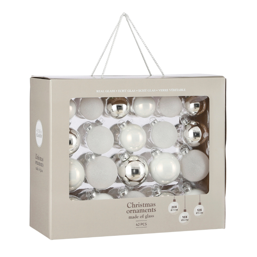 Christmas Glass Bauble White 42 Pcs