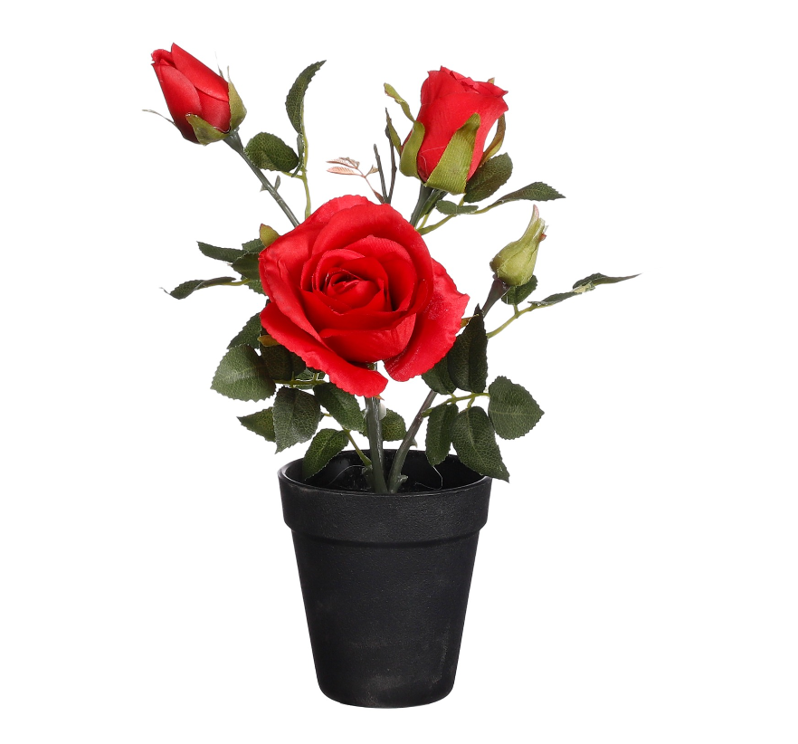 Artificial Red Rose In Pot 
