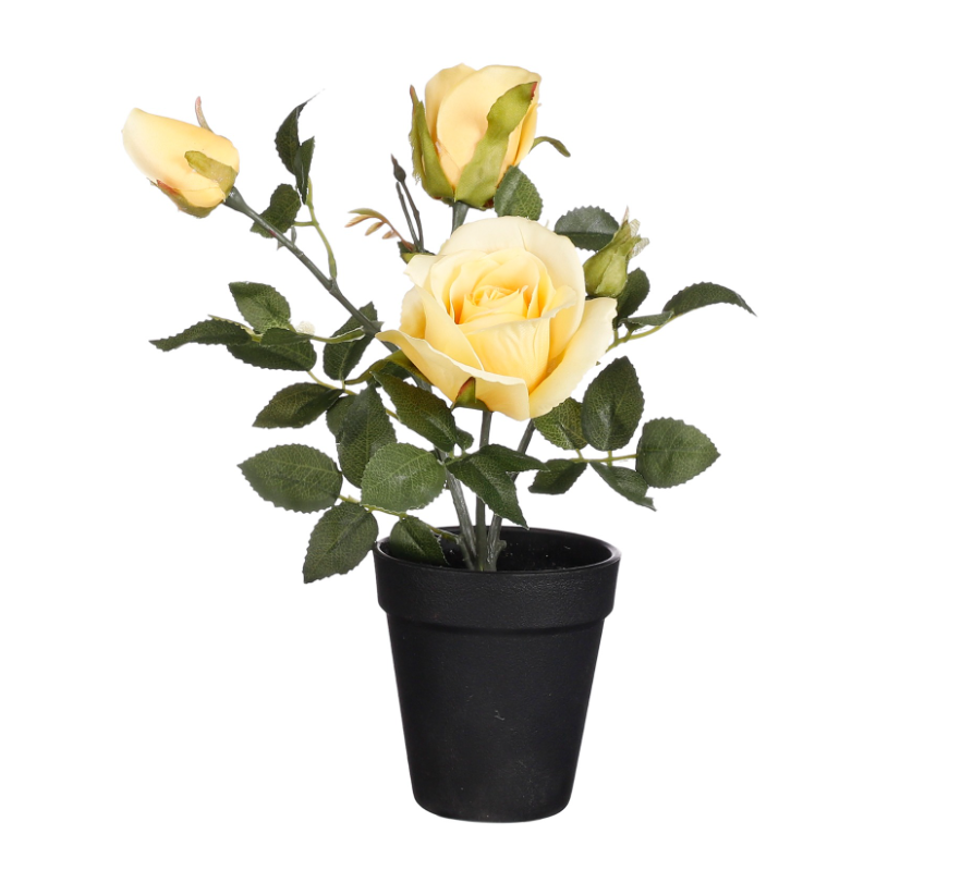 Artificial Rose In Pot - Yellow