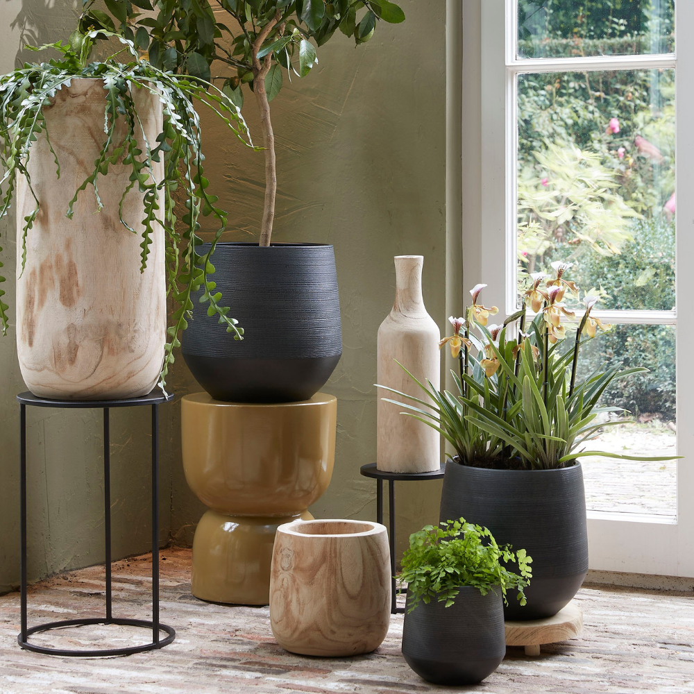Boris Wooden Pot - Dark Brown 