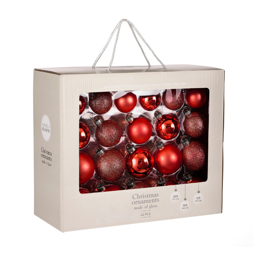 Christmas Glass Bauble 42 Pcs - Red
