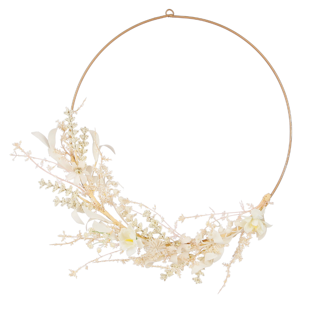 Christmas Round Decorative Wreath With Dried Foliage- Light Brown