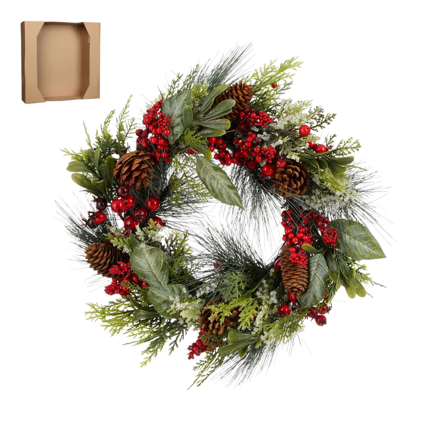 Grando Christmas Door Decorative Wreath With Berries And Foliage-Red