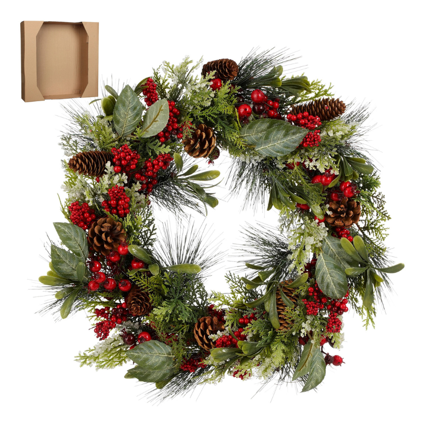 Grando Christmas Door Decorative Wreath With Berries And Foliage-Red