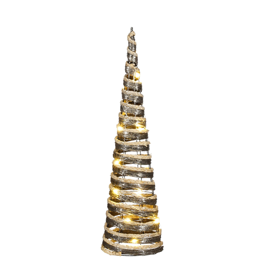 Christmas Decoration Cone With 20 LED Lights Battery Operated-Brown