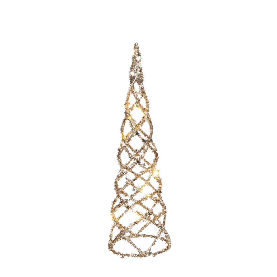 Christmas Decorative Cone With 10 LED Lights Battery Operated-Champagne