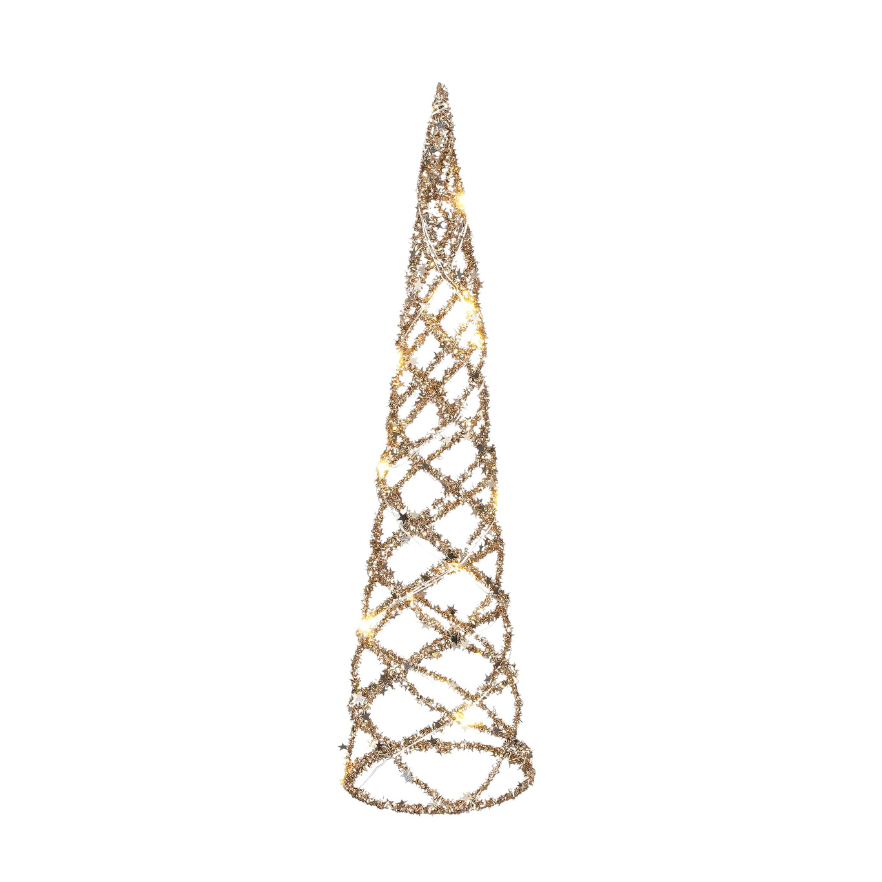 Christmas Decorative Cone With 15 LED Lights Battery Operated-Champagne