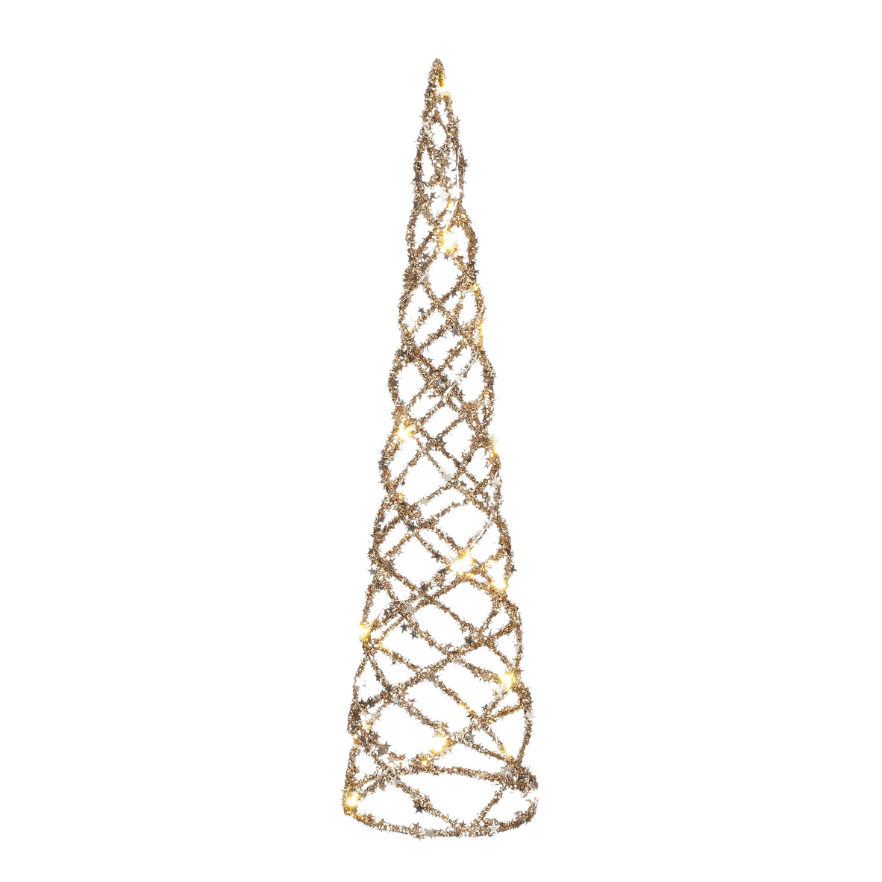 Christmas Decorative Cone With 20 LED Lights Battery Operated-Champagne