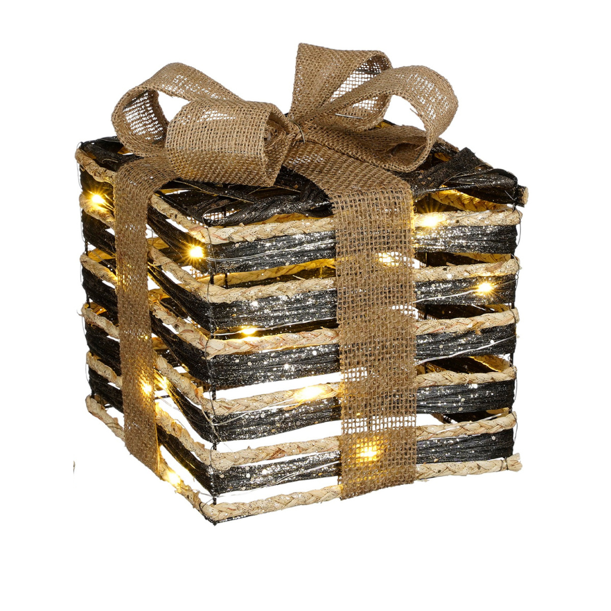 Christmas Decorative Present With 20 LED Lights Battery Operated (M) - Brown