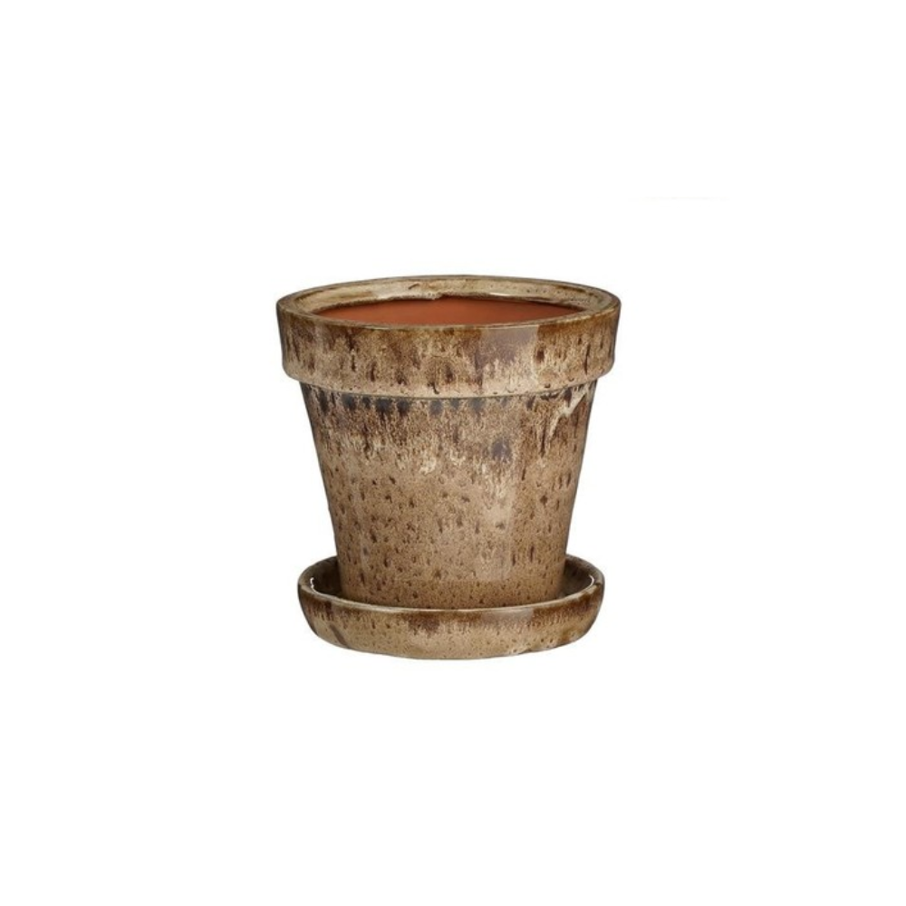 Lotus Pot With Saucer (S) - Light Brown